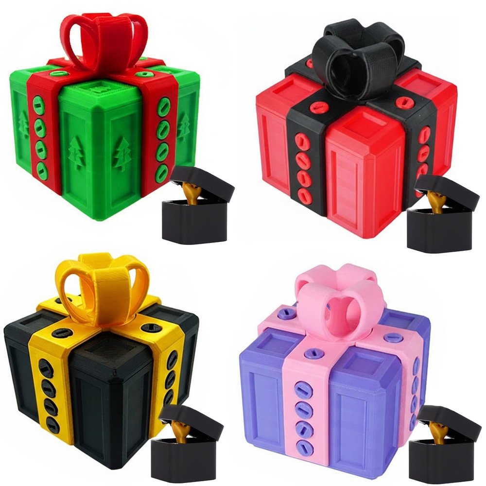 3D Printed Annoying Gift Box with Screws, Gold Finger in The Annoying Present Box, Funny Prank Screw Gift Boxes Gag Gift for White Elephant Christmas, Office Joke (4PCS)