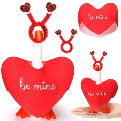 AmazingSpark 1 Set Valentine's Day Mini Desk Goose Outfit 7 Inch Magnetic Goose Statue Key Holder Romantic Valentine Clothe for Magnetic Duck Statue Table Desk Key Holder Decor (Red,Heart)