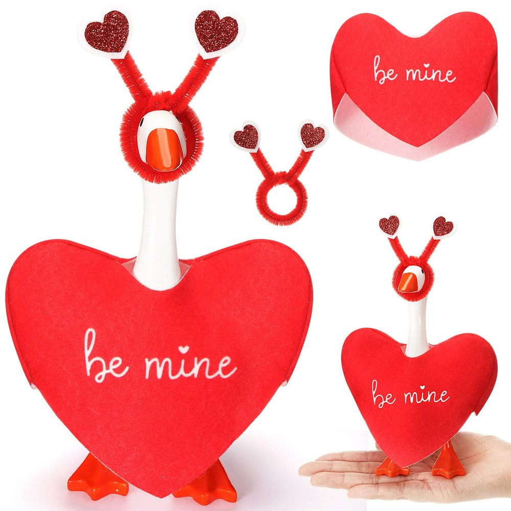AmazingSpark 1 Set Valentine's Day Mini Desk Goose Outfit 7 Inch Magnetic Goose Statue Key Holder Romantic Valentine Clothe for Magnetic Duck Statue Table Desk Key Holder Decor (Red,Heart)