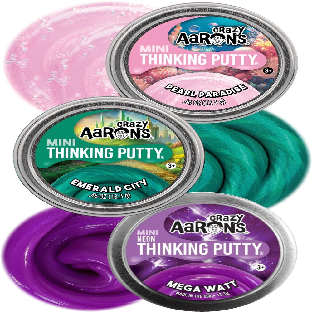 Crazy Aaron's Putty Mini Tins  Pearl Paradise, Emerald City & Mega Watt  Gift Set 3 Pack (.47 oz Each)  Stretch, Sculpt & Squish Sensory Toy  Non-Toxic  Ages 3+  Made in USA