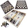 15" Wooden Backgammon Chess Checkers Set 3-in-1, Portable Folding Two Sided Board Multi Game Design,with red and Blue dice Board Games for 2 Players Adults view 1
