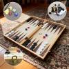15" Wooden Backgammon Chess Checkers Set 3-in-1, Portable Folding Two Sided Board Multi Game Design,with red and Blue dice Board Games for 2 Players Adults view 3