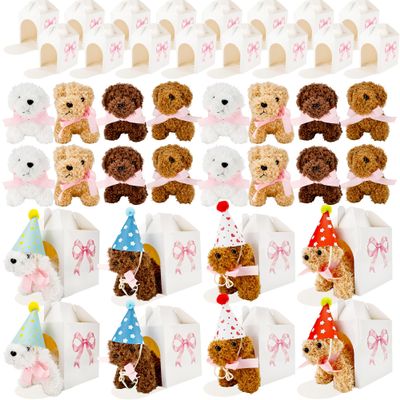 72 Pcs Dog Party Favors Include 24 Mini Stuffed Dog Animals Toys Plush Dog Animals and 24 Foldable Boxes 24 Birthday Hats for Adopt a Dog Party Favors Animal Party Goodie Bag Fillers (Dog Style 1)