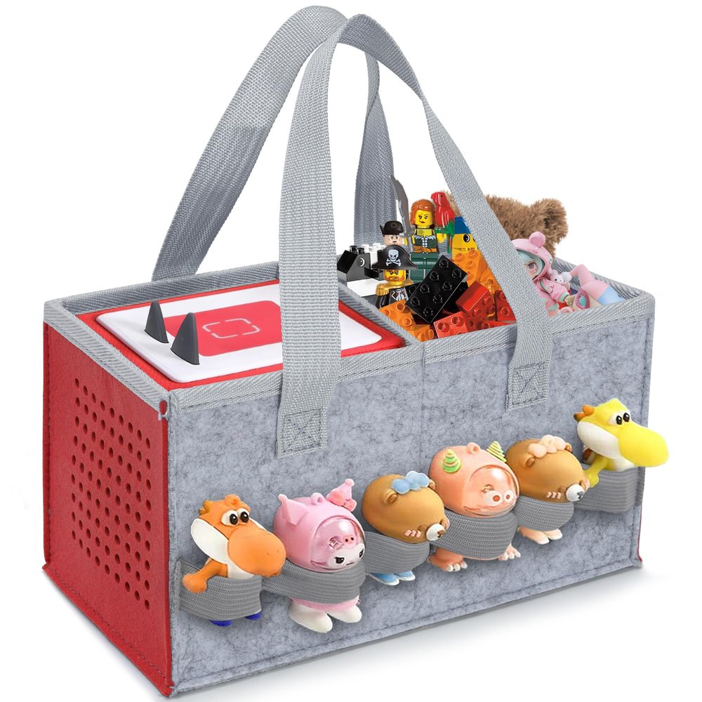 IBVIVIC Carrying Case for Toniebox Starter Set and Figurines, Portable Travel Felt Cloth Musical Toy Folding Bag with Handle for Toniebox 2 and Accessories (Vibrant Red)