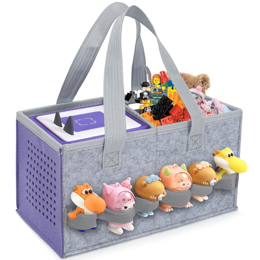 IBVIVIC Carrying Case for Toniebox Starter Set and Figurines, Portable Travel Felt Cloth Musical Toy Folding Bag with Handle for Toniebox 2 and Accessories(Purple)