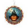 Wind Spinner Outdoor 10 Inch Lit Pumpkin Glows Before Spooky Castle for Yard and Garden 3D Stainless Steel Wind Sculpture Unique Gift Hanging Spinner Ornament Decoration view 1