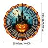 Wind Spinner Outdoor 10 Inch Lit Pumpkin Glows Before Spooky Castle for Yard and Garden 3D Stainless Steel Wind Sculpture Unique Gift Hanging Spinner Ornament Decoration view 3