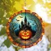 Wind Spinner Outdoor 10 Inch Lit Pumpkin Glows Before Spooky Castle for Yard and Garden 3D Stainless Steel Wind Sculpture Unique Gift Hanging Spinner Ornament Decoration view 4