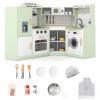 CHEFJOY Play Kitchen, Corner Toy Kitchen w/Chef Suit Set, Toddler Kitchen Set w/Ice Make, Washing Machine, Microwave, Sink, Range Hood, Kids Kitchen Playset for Toddler, Gift for Boys Girls (Green) view 1