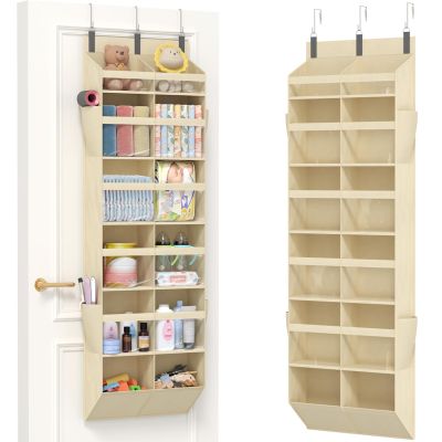 Lifewit 1 Pack Over the Door Organizer, 12 Section Clear Window Hanging Storage with 4 Side Pockets, Sturdy Anti Tilt 40 lbs Load Behind Door for Closet, Bedroom, Bathroom, Nursery, Dorm, Beige