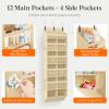 Lifewit 1 Pack Over the Door Organizer, 12 Section Clear Window Hanging Storage with 4 Side Pockets, Sturdy Anti Tilt 40 lbs Load Behind Door for Closet, Bedroom, Bathroom, Nursery, Dorm, Beige view 3