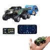 CTDWNT Mini Rc Truck,1/64 Scale Mini Remote Control Monster Truck with Trailer, 2.4Ghz Remote Control & APP, Rechargeable Alloy Shell RC Cars with Lights, Speed/Steering Adjustable (Black) view 1