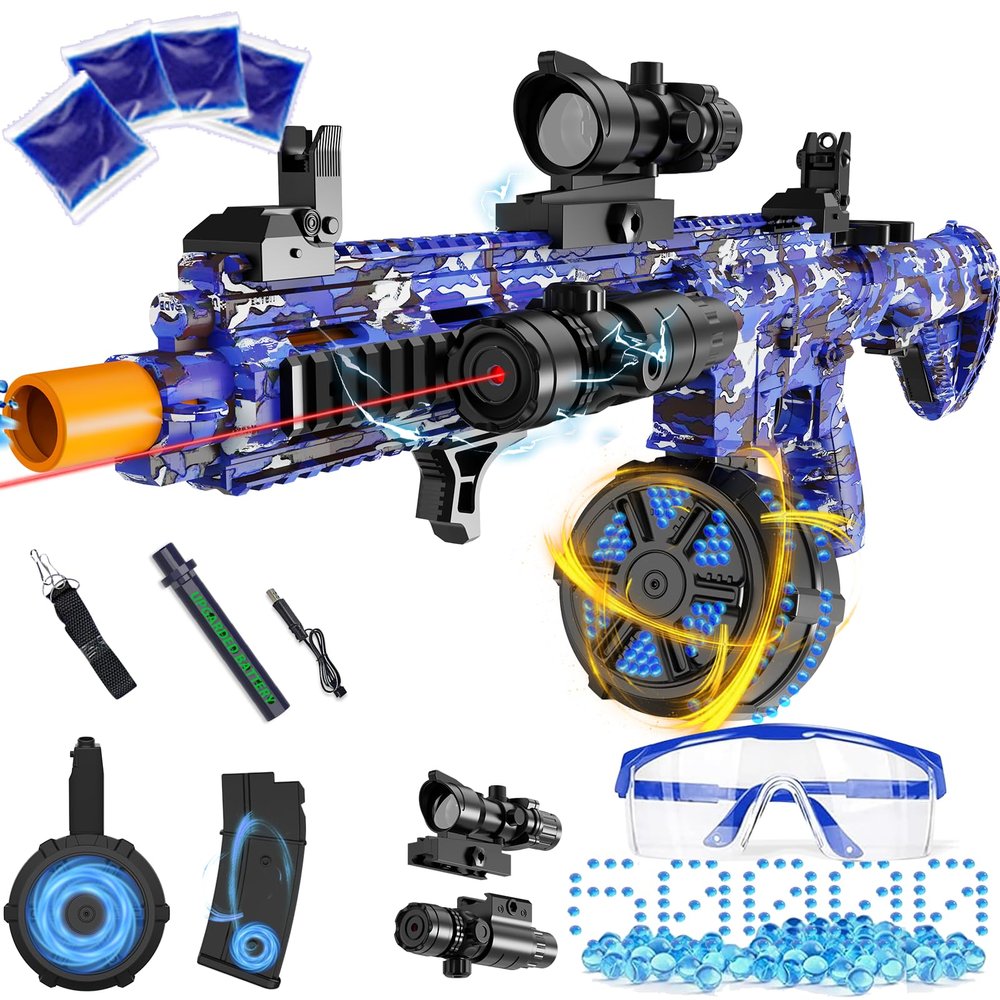 Electric Gel Ball Blaster, High Speed Automatic Splatter Ball Blaster with 60000+ and Goggles, Rechargeable Splatter Ball Toys for Outdoor Activities Game Party-Blueblack