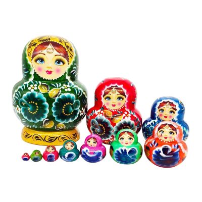 10 Layer Nesting Doll Nesting Wishing Dolls Wood Stacking Nested Set for Birthday Gift, Green