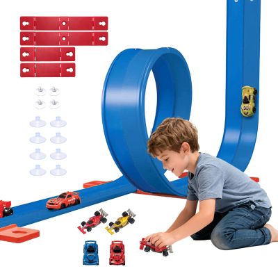 Bunu1492 Flexible 19.7Ft Race Track for Kids, 2-Lane Bendable Racetrack Set with Suction Cups,Compatible with Hot Wheels/Matchbox 1/64th Cars,Portable Track Toy Gift for Boys Girls Ages 3+ (Blue)