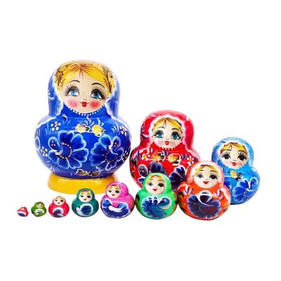10 Layer Nesting Doll Nesting Wishing Dolls Wood Stacking Nested Set for Birthday Gift, Blue