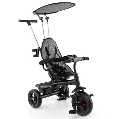 HONEY JOY Tricycle, 7-in-1 Baby Trike w/Adjustable Push Handle, Canopy & Seat, Safety Belt, Kids Bike Stroller w/Storage Basket, Cup Holder, Push Tricycle for Toddlers 9 Months-5 Years (Gray)