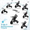 HONEY JOY Tricycle, 7-in-1 Baby Trike w/Adjustable Push Handle, Canopy & Seat, Safety Belt, Kids Bike Stroller w/Storage Basket, Cup Holder, Push Tricycle for Toddlers 9 Months-5 Years (Gray) view 4