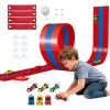 Bunu1492 Flexible 16.4Ft Race Track for Kids, 3-Lane Bendable Racetrack Set with Suction Cups,Compatible with Hot Wheels/Matchbox 1/64th Cars,Portable Track Toy Gift for Boys Girls Ages 3+(Blue & Red) view 1