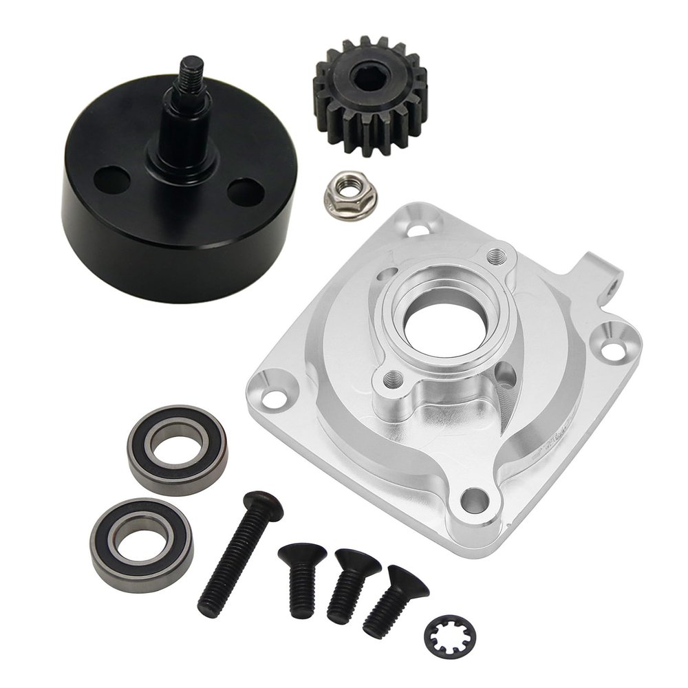 FLMLF CNC Sealed Clutch Bell Mount with Hex Cup and Gear 17T for 1/5 HPI ROFUN BAHA KM ROVAN Baja 5B 5T 5SC Rc Car Parts (Silver)