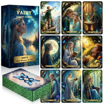 BWTY Best wishes to you Fairy Tarot Cards for Beginners Beautiful Tarot Deck Unique with Green Gold Foil Ddge Original Pretty Cards 78 PCS Standard Size