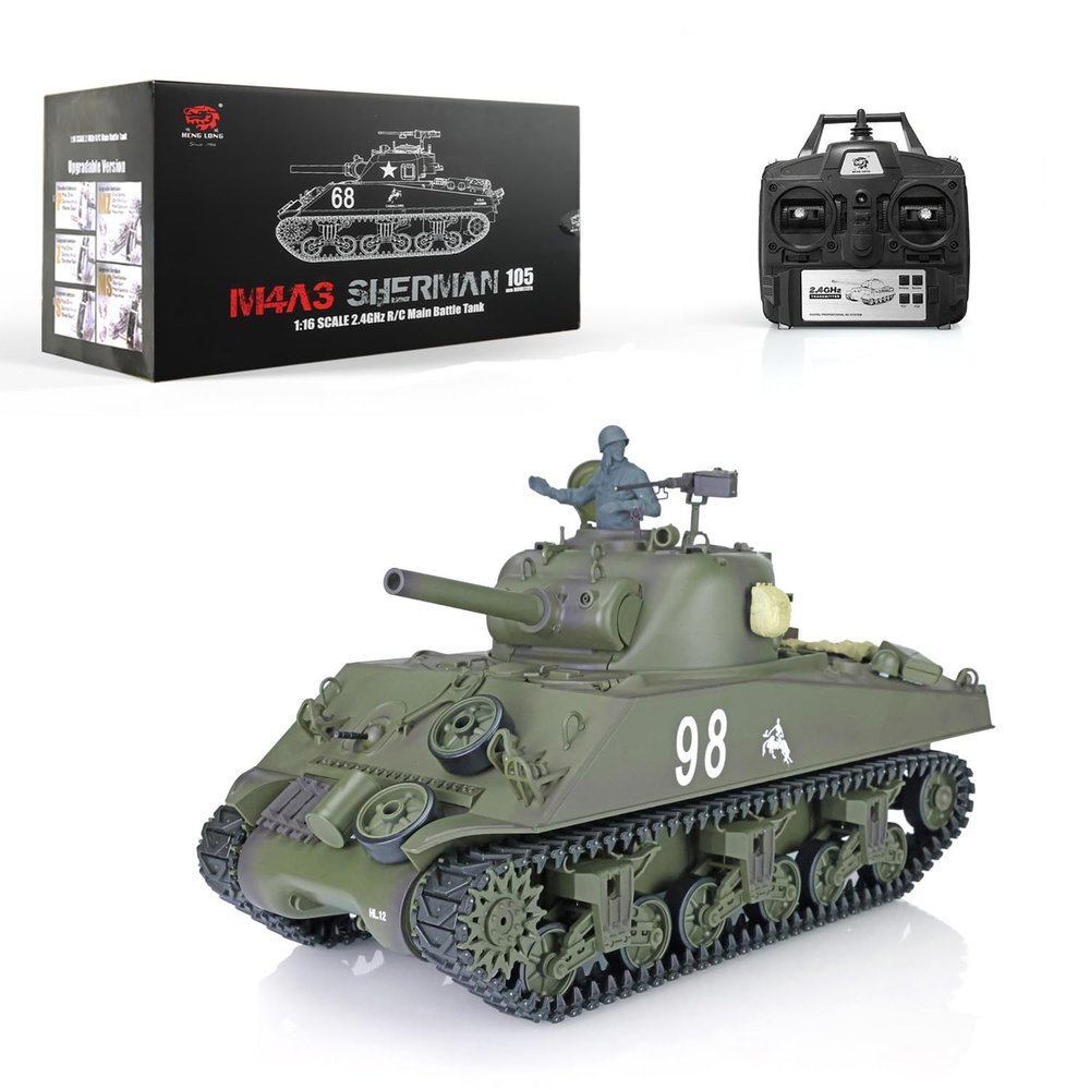 TOUCAN RC HOBBY 1/16 2.4G Henglong 7.0 Plastic M4A3 Sherman RTR RC Tank Model 3898 Barrel Recoil for Age 14+
