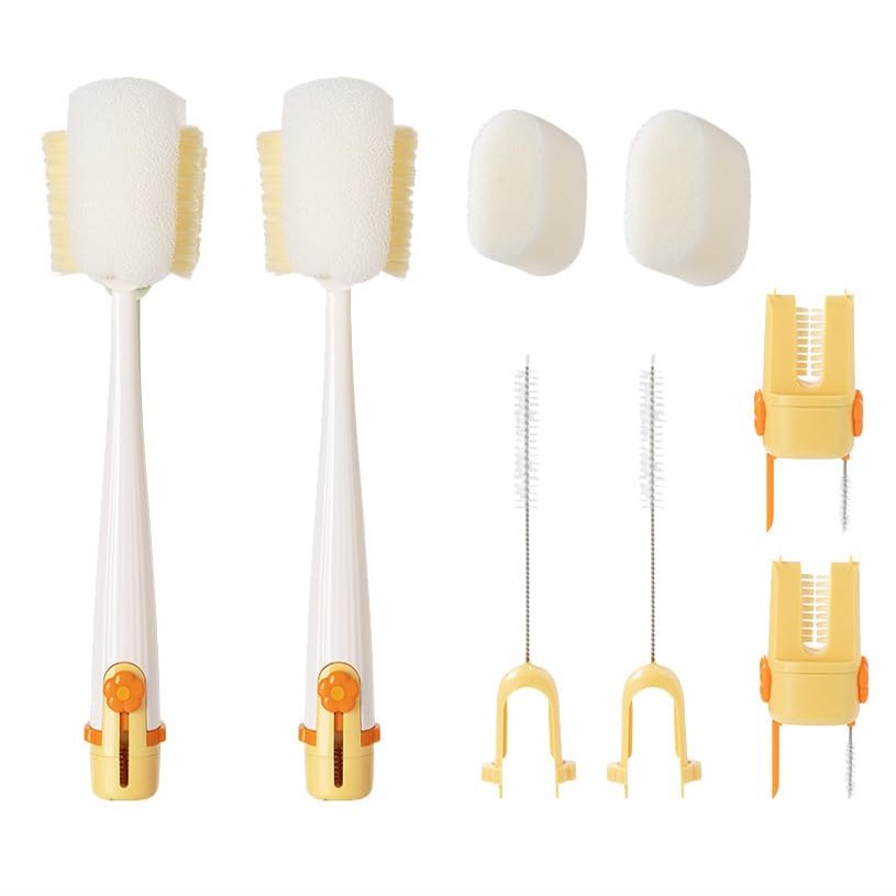 5 in 1 Bottle Cleaning Brush Set, 5 in 1 Cup Brush, 5 in 1 Water Bottle Brushes for Cleaning, Bottle Cleaning Kit, Multifunctional Portable Bottle Brush Kit for Water Bottles (2pcs Yellow)