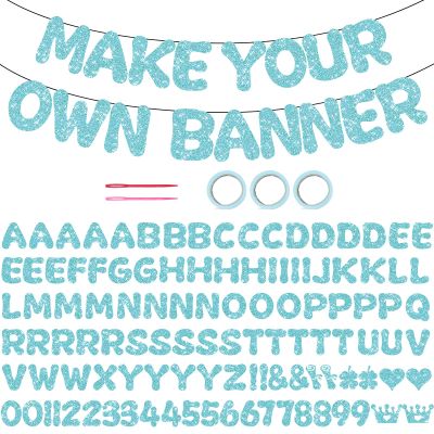 116PCS DIY Banner Customizable Birthday Banners Graduation Banner Custom Party Hanging Banner 111 Letters and Numbers, 3 Rope, 2 Threading Devices for Graduation Baby Blue
