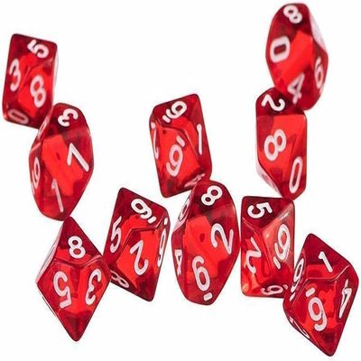 10 Pcs D10 Polyhedral Dice - Precision 10-Sided High-Clarity Dice for Tabletop Games and Role-Playing Adventures (Red)