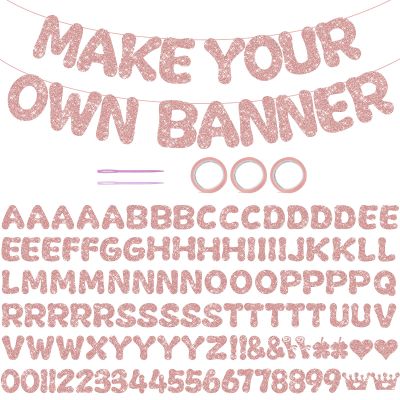 116PCS DIY Banner Customizable Birthday Banners Graduation Banner Custom Party Hanging Banner 111 Letters and Numbers, 3 Rope, 2 Threading Devices for Graduation Pink