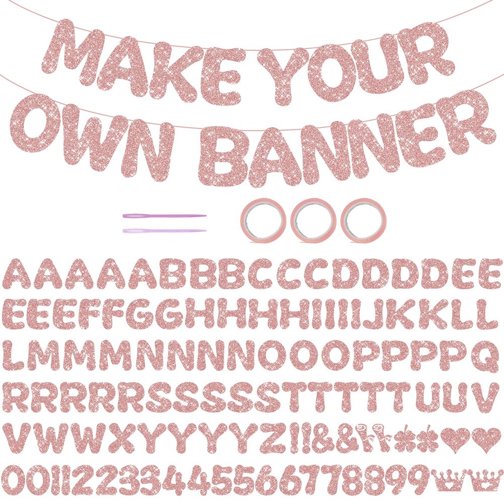 116PCS DIY Banner Customizable Birthday Banners Graduation Banner Custom Party Hanging Banner 111 Letters and Numbers, 3 Rope, 2 Threading Devices for Graduation Pink