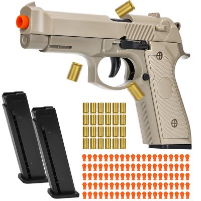 Automatic Shell Ejecting Toy Gun with 100 Soft Bullets,24 Shells & 2 Magazines,Realistic Toy Gun Pistol,Christmas Birthday Gifts for Kids Adults Boys Age 8+(Khaki)