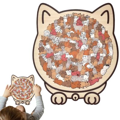 Cat Shaped Wooden Jigsaw Puzzles, 135pieces Colored Wooden Cat Shaped Puzzles, Cats Puzzle with Cute Kitten Outlines Framed for Adults Kids, Wood Animal Shapeds Puzzle Ornaments for Cats Lovers(B)