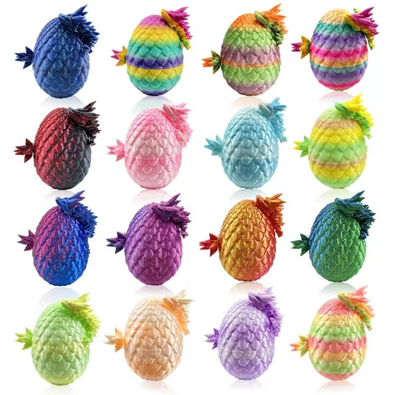 16PCS 3D Printed Dragon Eggs with Mini Dragons Inside, Articulated Crystal Eggs Set, Cool Desk Decor Gifts for Kids Teens Adults, Fantasy Collectibles Easter Basket