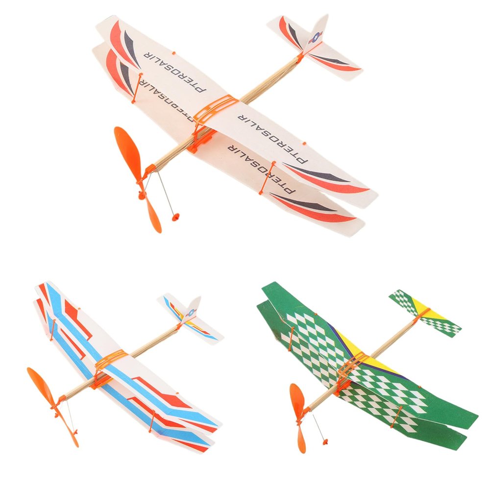 3 Pack Rubber Band Powered Airplane, Throwing Glider Airplane Toy,Balsa Glider Planes for Indoor Outdoor(Random Color)
