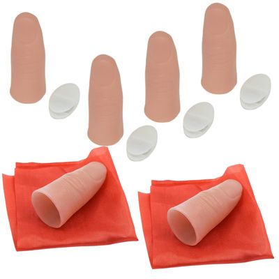 4PCS Red Magic Finger Lights & 2PCS Disappearing Silk Thumb Tips Magic Trick Magician Props and Accessories