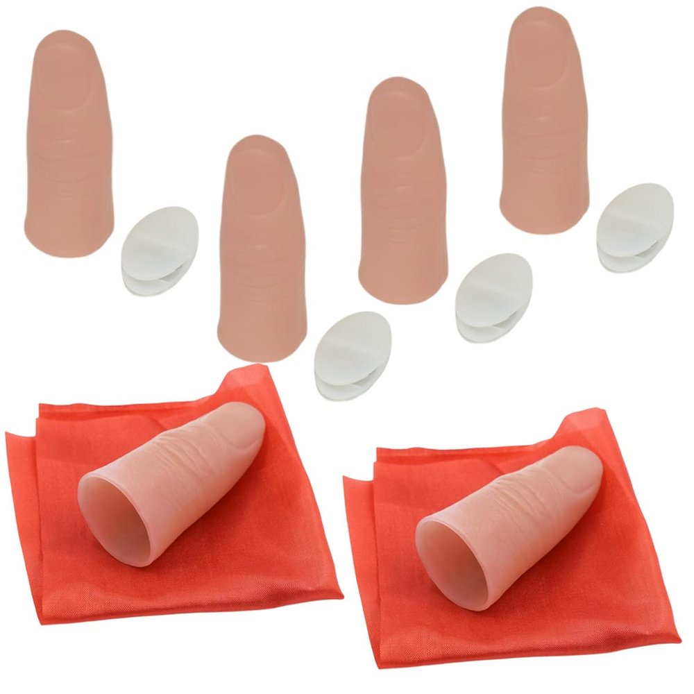 4PCS Red Magic Finger Lights & 2PCS Disappearing Silk Thumb Tips Magic Trick Magician Props and Accessories
