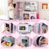 Costzon Kids Kitchen Playset, Wooden Toddler Montessori Toy Set w/Sound & Light, Adjustable Height, Range Hood, Stove, Microwave, Ice Maker, Phone, 16 PCS Accessories, Play Kitchen for Kids Ages 3+ view 4