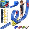 Flexible Race Track for Kids 3-5 Year Old, 15ft Flex Car Tracks for Toddlers with 2 Pull-Back Cars & 2 Alloy Cars, Portable Roll Up Racing Car Tracks, Birthday for Boys Girls view 1
