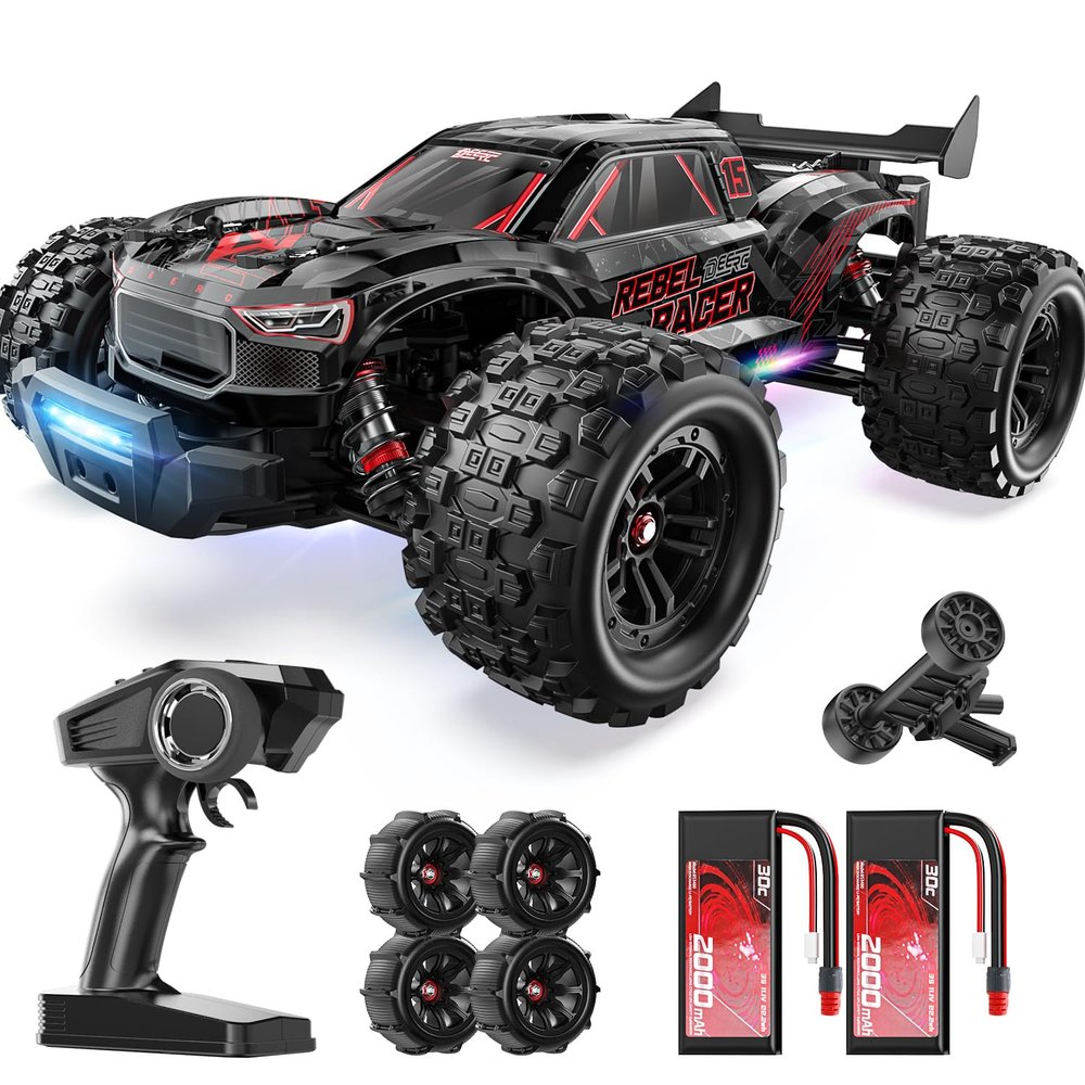 DEERC Fast RC Car for Adults, 1/14 Brushless 4WD Off-Road RC Truck, 46+ MPH High Speed Waterproof All Terrain RC Truggy with 23S LiPo Batteries