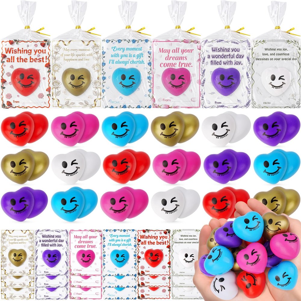 Tiaxidex Stress Balls, Heart Stress Balls for Adults & Kids, Mini Stress Balls, 18 PCS Stress Ball with Cards, Classroom Stress Relief Gifts, Anxiety Relief Fidget Toys, Student Prizes, Party Favors