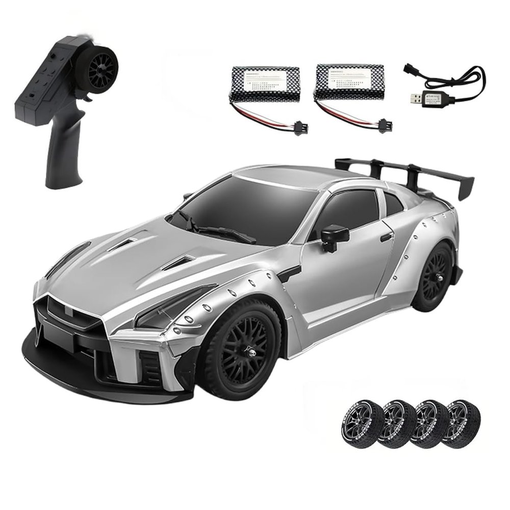 1/16 Scale GTR R35 RC Drift Car, 4WD Rear-Wheel Drive Remote Control Car with Gyro, Control, LED Light, Drift & Grip Tire Sets, 20km/h High-Speed, 2.4G Full-Proportional RC Racing Vehicle for Adults