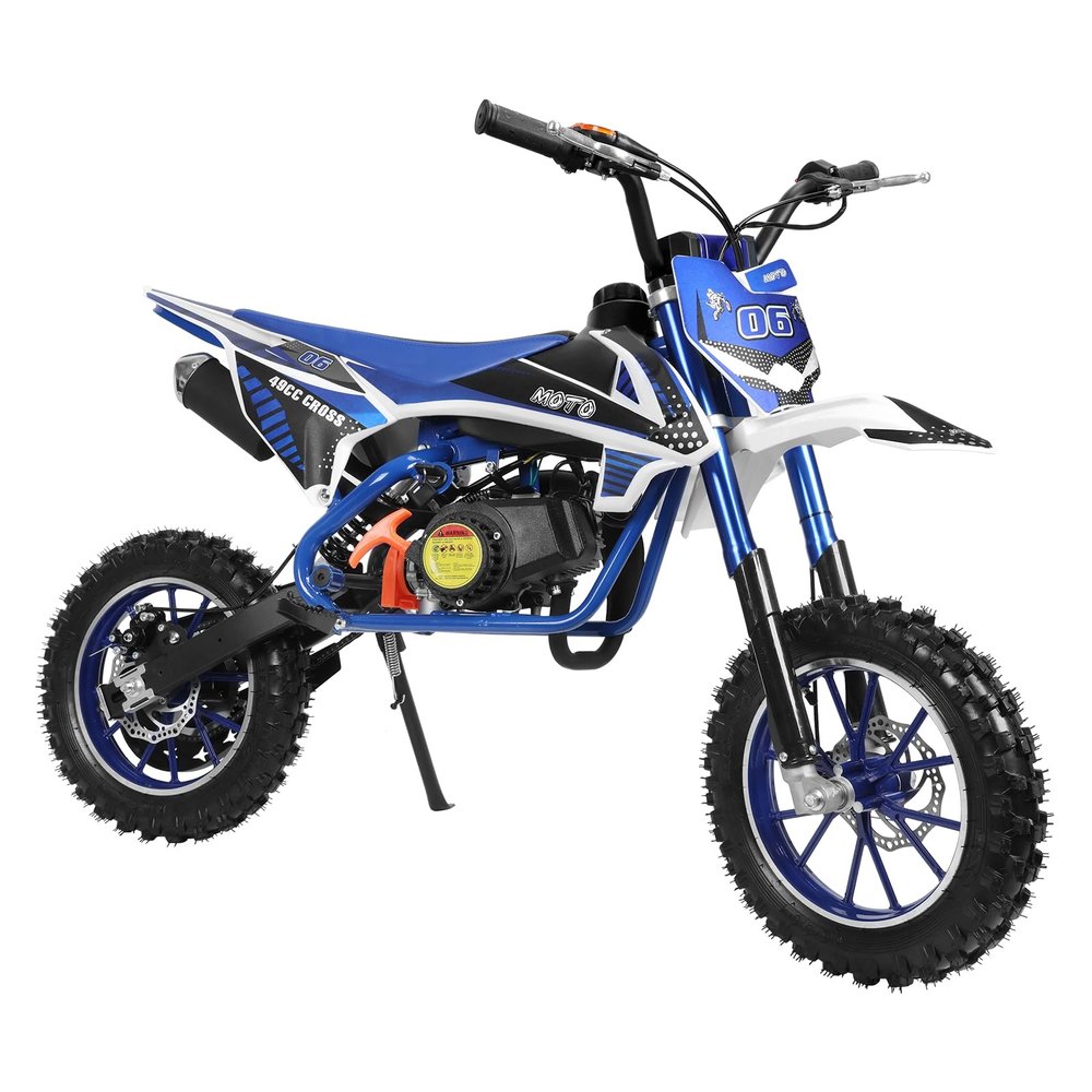 50cc Kids Dirt Bike | Gas Powered Mini Motorcycle for Ages 8-14 | 10-Inch Tires & Dual Disc Brakes Blue White A