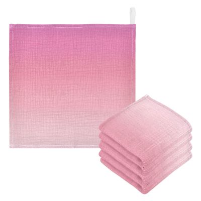 YANENDIE Gradient Pink Baby Washcloth, Soft & Absorbent Muslin Baby Washcloths Newborn Face Towel 5 Pack, 11.8x11.8 Inch 4 Layer Cotton Infant Washcloth Set