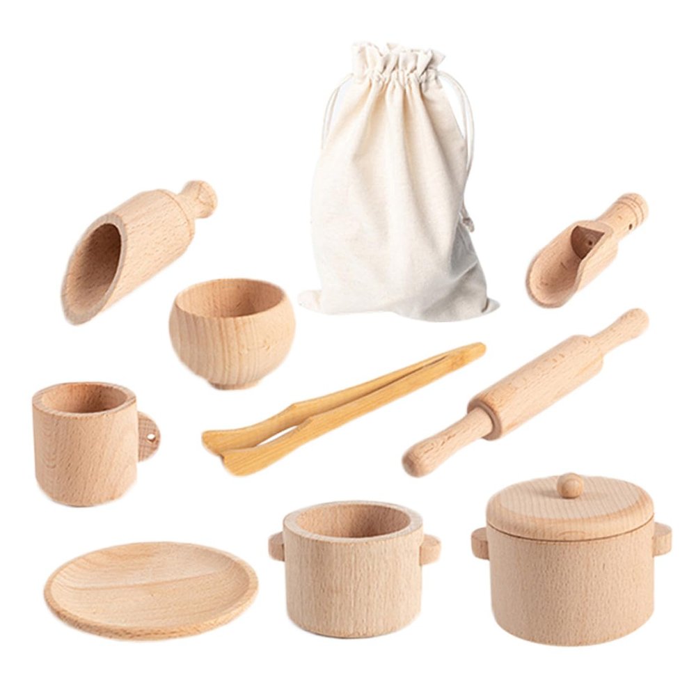 Gogogmee Wooden Tea Set for Creative Pretend Play Afternoon Tea with Accessories Educational Simulation Kitchen Playset for Boys