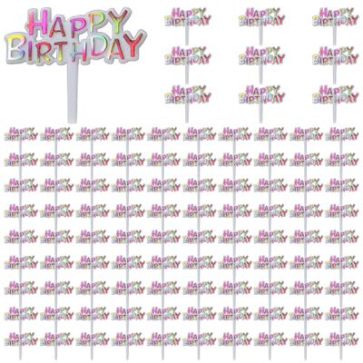 100Pcs Happy-Birthday Picks Colorful Happy-Birthday Cake Toppers Non-edible Cupcake Topper Cake Decorations for Home Party Supplies