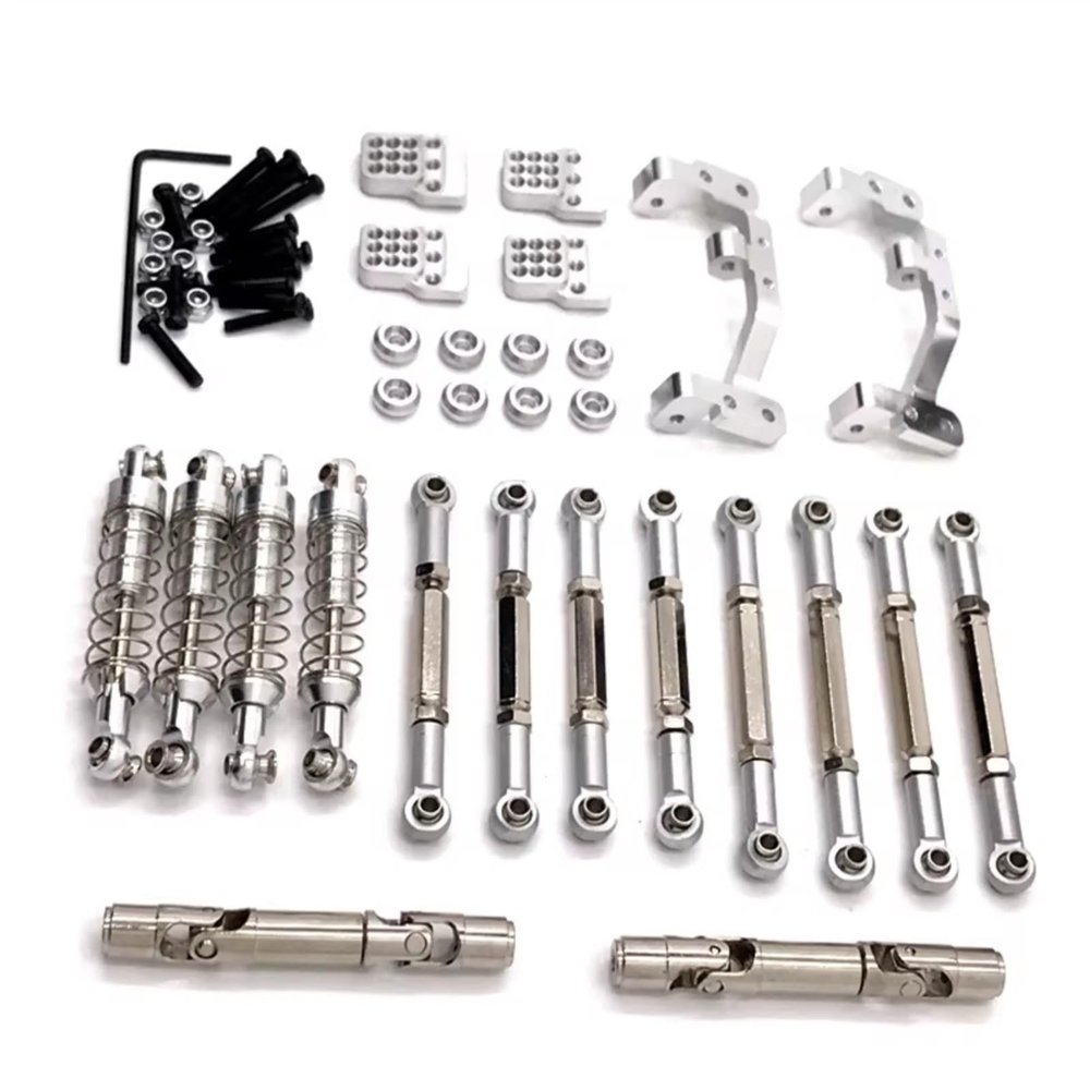 Rc Parts For WPL C14 C24 1/16 Metal Tie Rods Drive Shafts Shock Absorbers RC Model Car Upgrade Repairs Modifications Accessories(Silver)