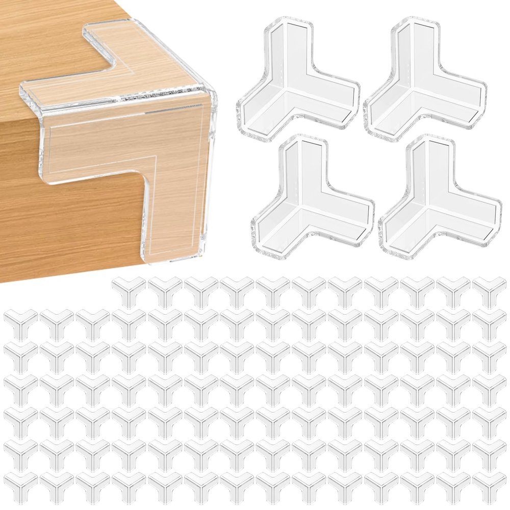 100Pcs PVC Clear Corner Protector Kids, Shock Absorbing Self Adhesive Table Corner Protectors Soft for Baby Safety Covers
