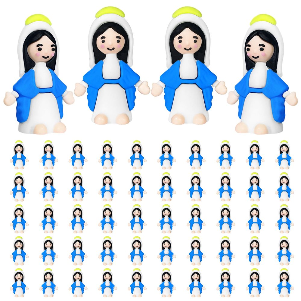 50PCS Little Virgin Mary Figurines Bulk, Mini Virgin Mary Religious Doll to Hide and Seek, for Easter Egg Stuffers, Sunday School Baptism Gifts, Catholic Party Favors, Christ Thanksgiving Day (Blue)