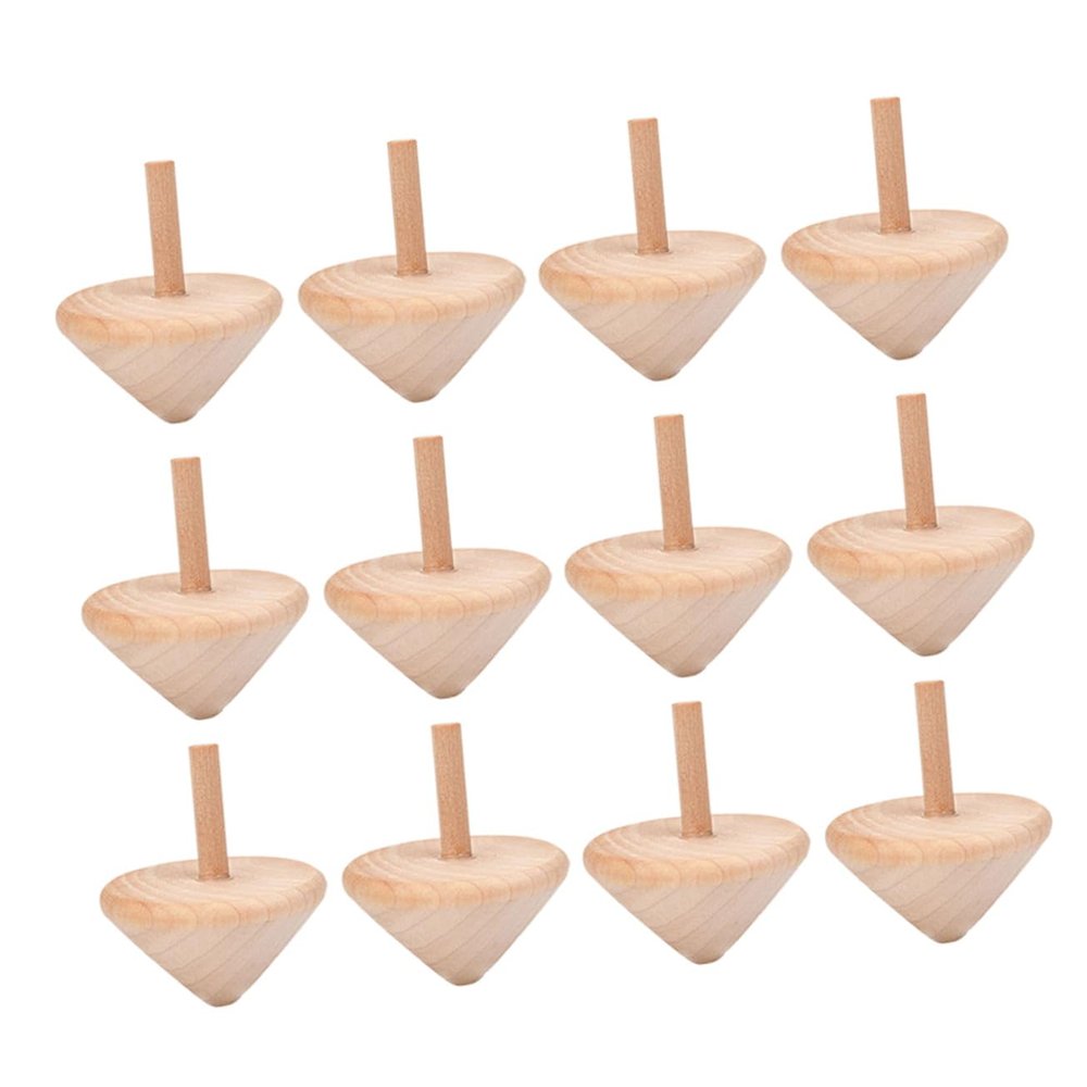 SUPVOX 15pcs DIY Wooden Spinning Tops for Natural Sturdy Wood Craft Gyro for Creative Painting Portable Educational for Group Play and Artistic Exploration Beige